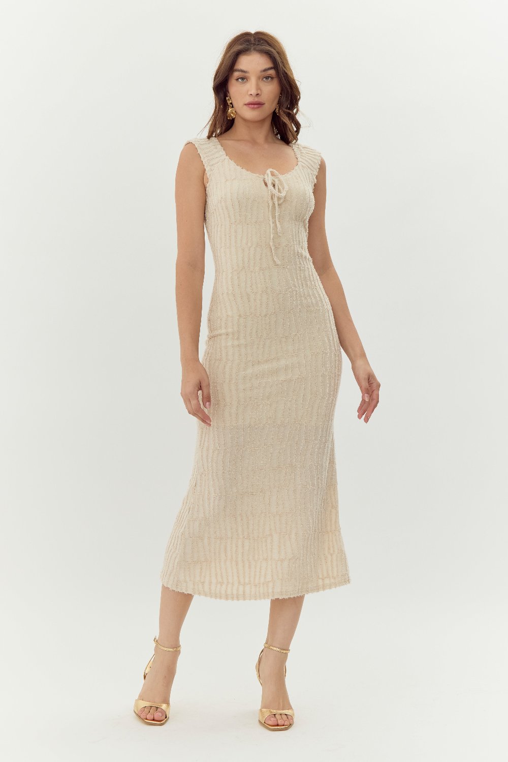 Delaney Front Tie Textured Burnout Knit Midi Dress Adelyn Rae