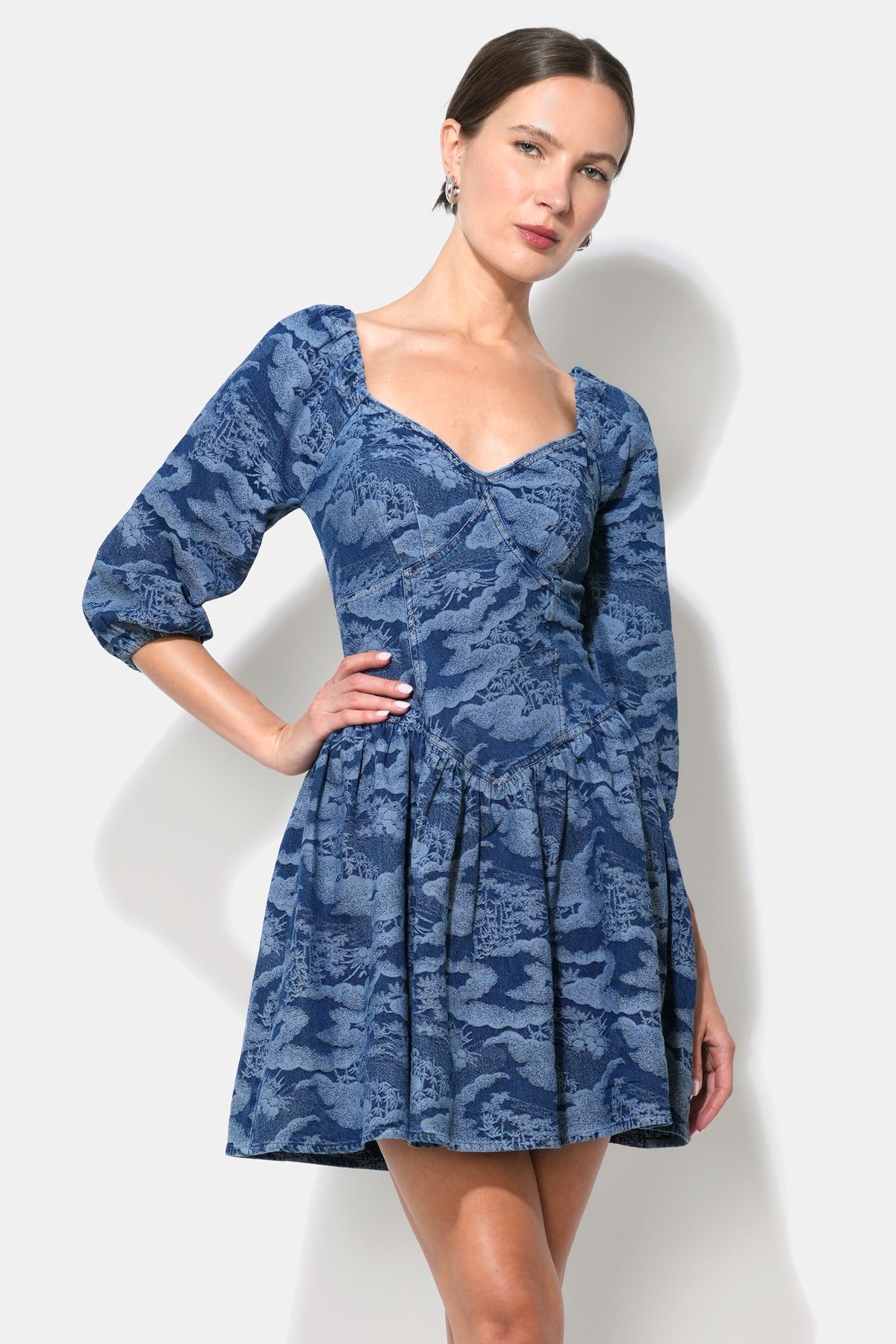 knee length dresses for ladies Threadbare Women's Mid Blue Wash Long Sleeve Denim Mini Dress