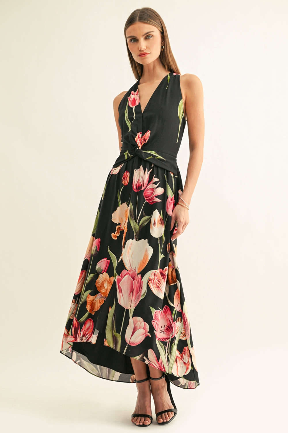 Aliyah Twisted Halter High Low Maxi Dress F269D7315_BLACK MULTI