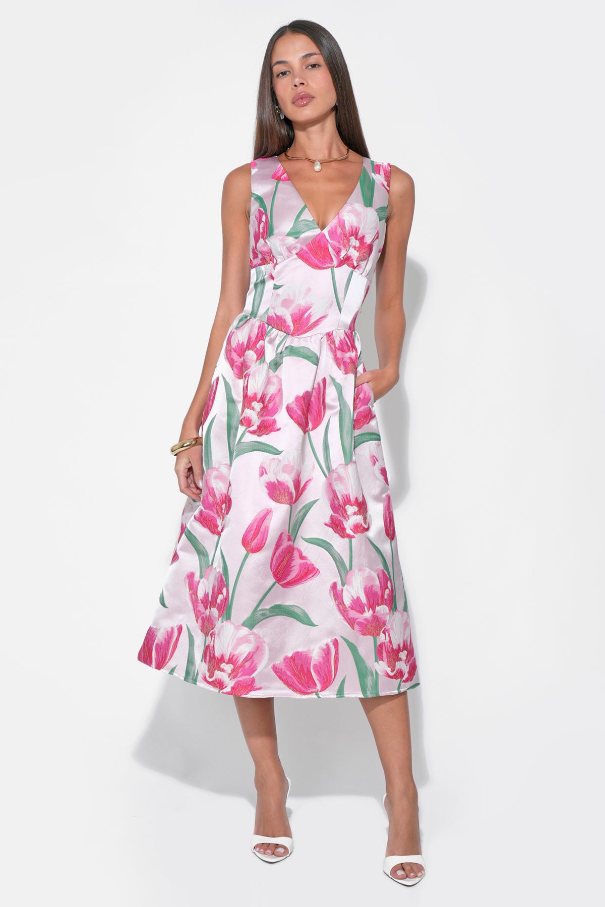 Amira Sweetheart Flower Jacquard Midi Dress F262D7019