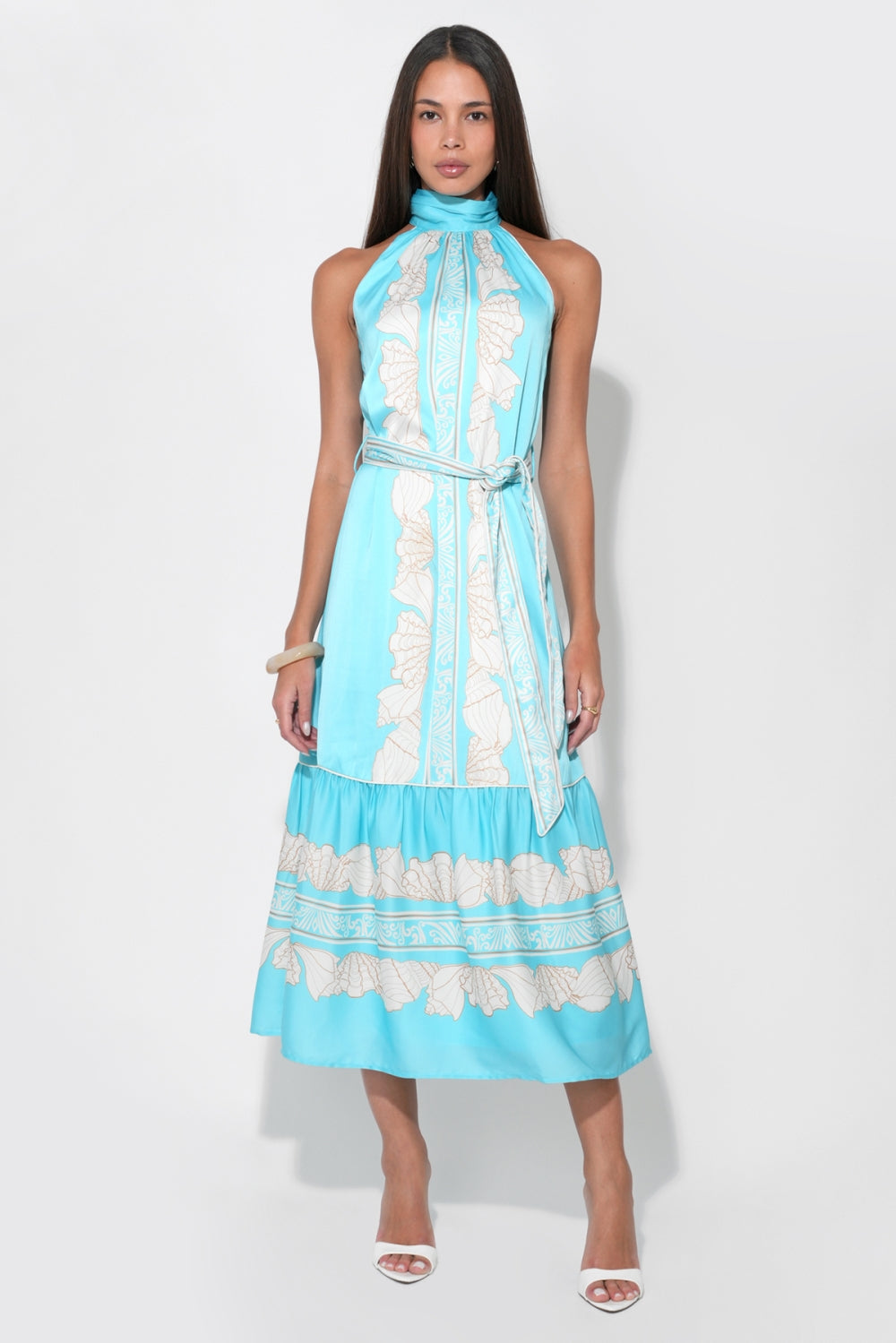 ariella maxi dress Ariella Halter Printed Seashell Maxi Dress SEAFOAM/IVORY / XS