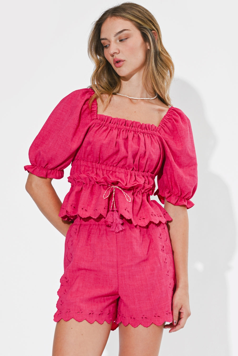 Aryah Embroidered Peplum Top F265T7545_FUCHSIA