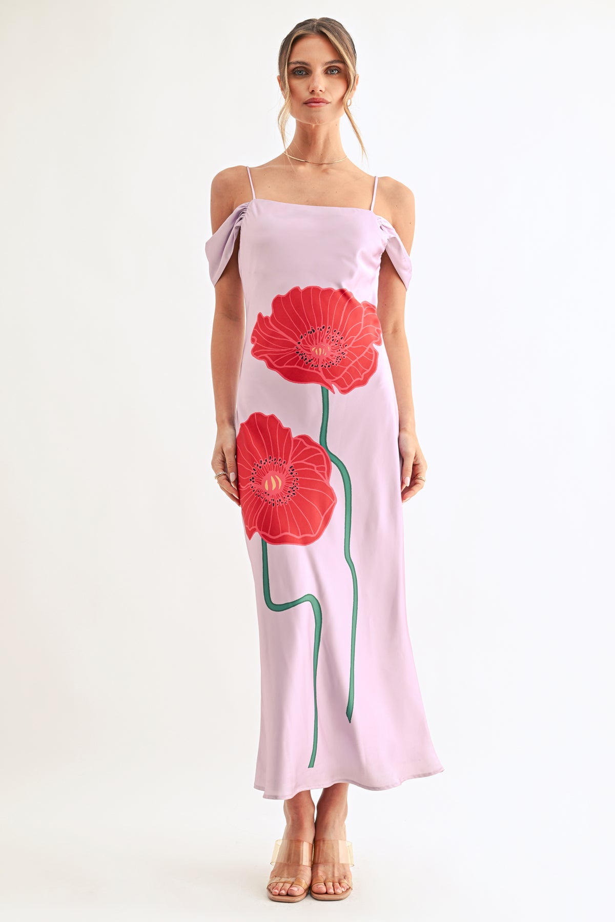 Audrey Off The Shoulder Cowl Neck Flower Dress
