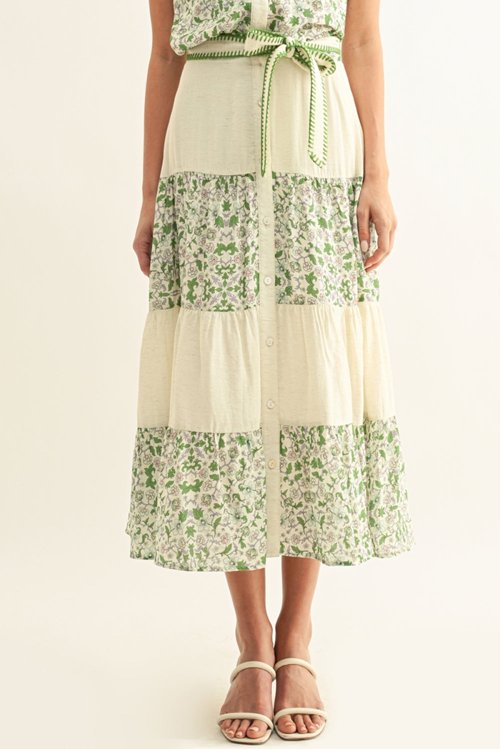 Blair Mixed Media Flared Midi Skirt F265S9466