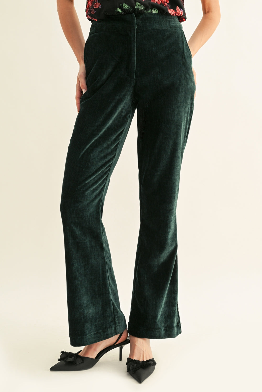 Brook Boots Cut Textured Velvet Pants F269P6602_HUNTER GREEN