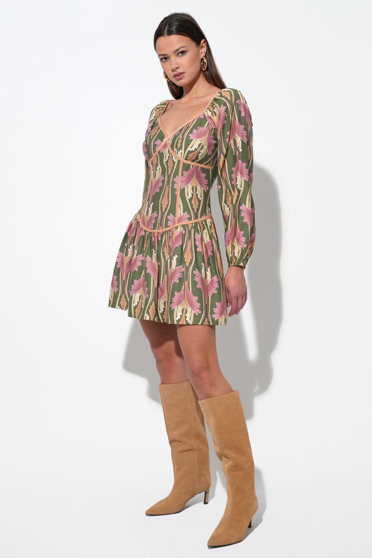 Coralie Drop Waist Floral Mini Dress | Adelyn Rae M / OLIVE MULTI