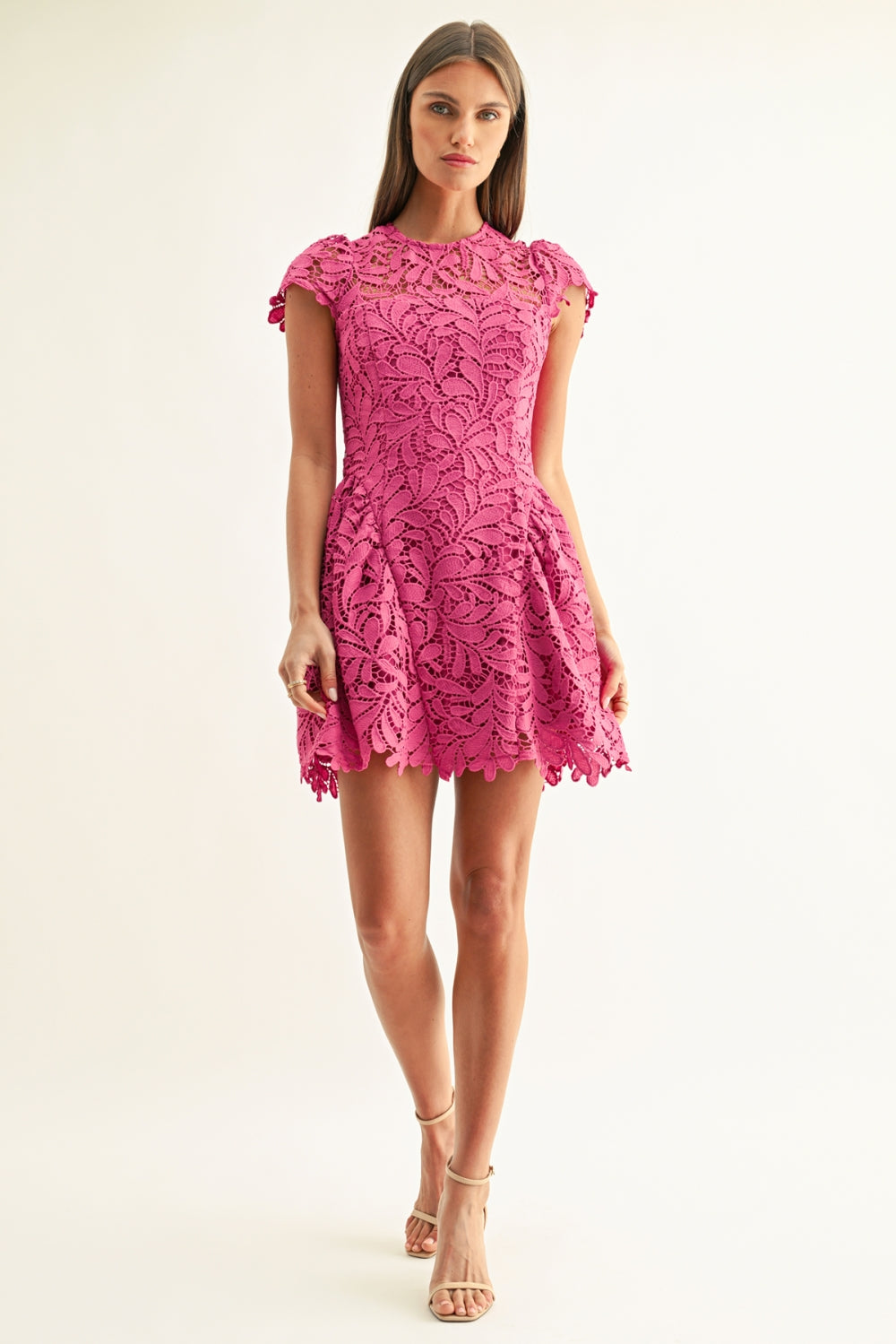 Cres Cap Sleeves Lace Mini Dress F267D7249_BERRY
