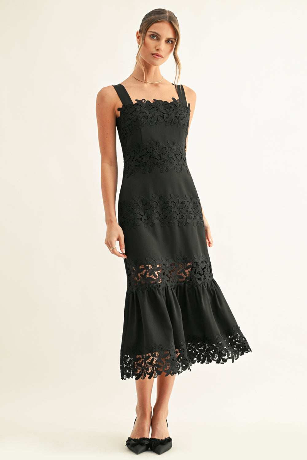 DAVINA LACE INSERTED SLEEVELESS MIDI DRESS F268D7270_BLACK