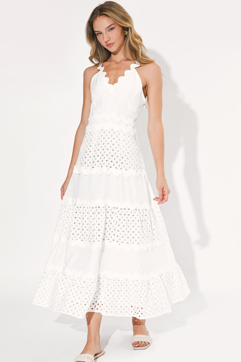 Emma Mixed Media White Maxi Dress F264D7129_WHITE