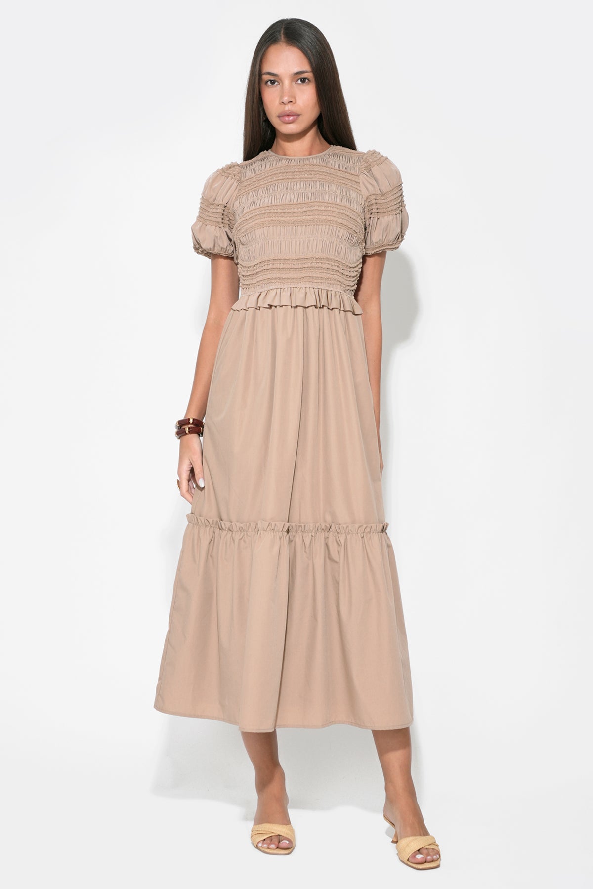 Erin Short Sleeve Smocked Midi Dress Erin Short Sleeve Smocked Midi Dress