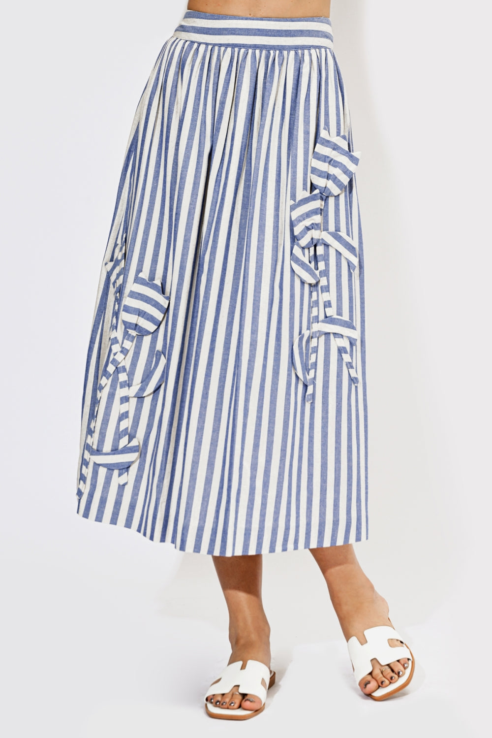 Everly Striped 3D Floral Detail Midi Skirt F265S9467