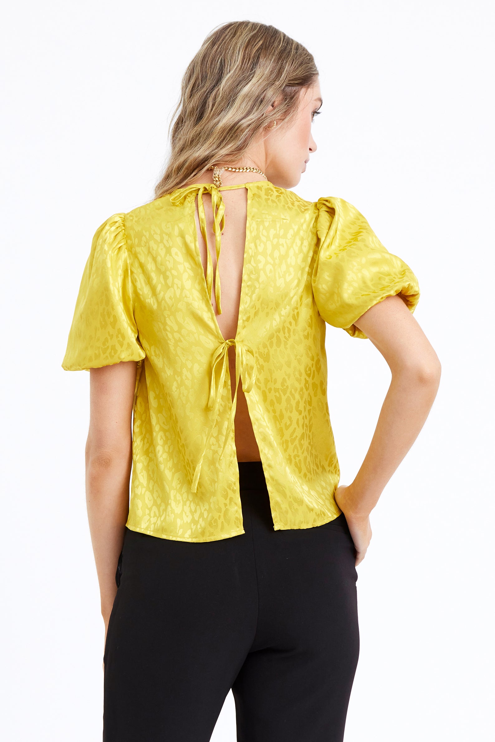 Rocinda Jacquard Open Back Puff Sleeve Blouse - FINAL SALE