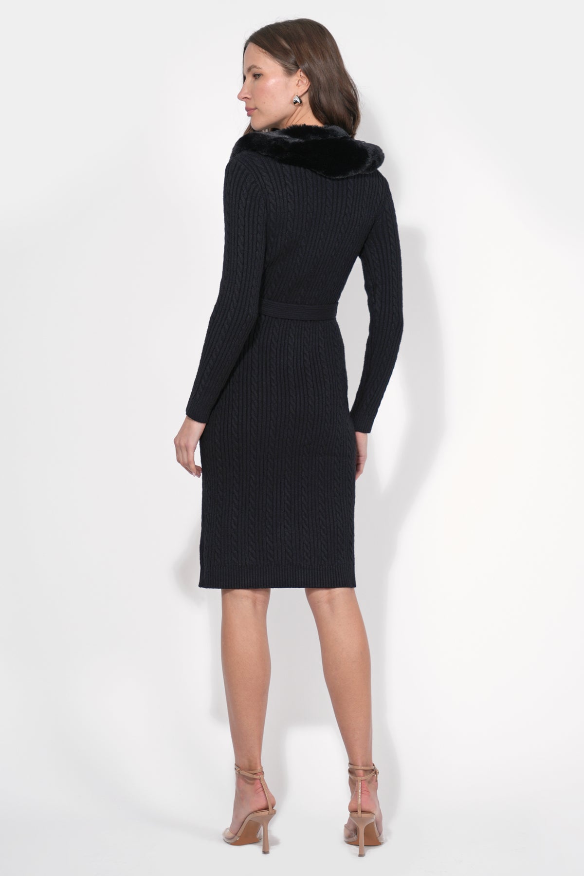 Karlene Detachable Faux Fur Collar Sweater Dress