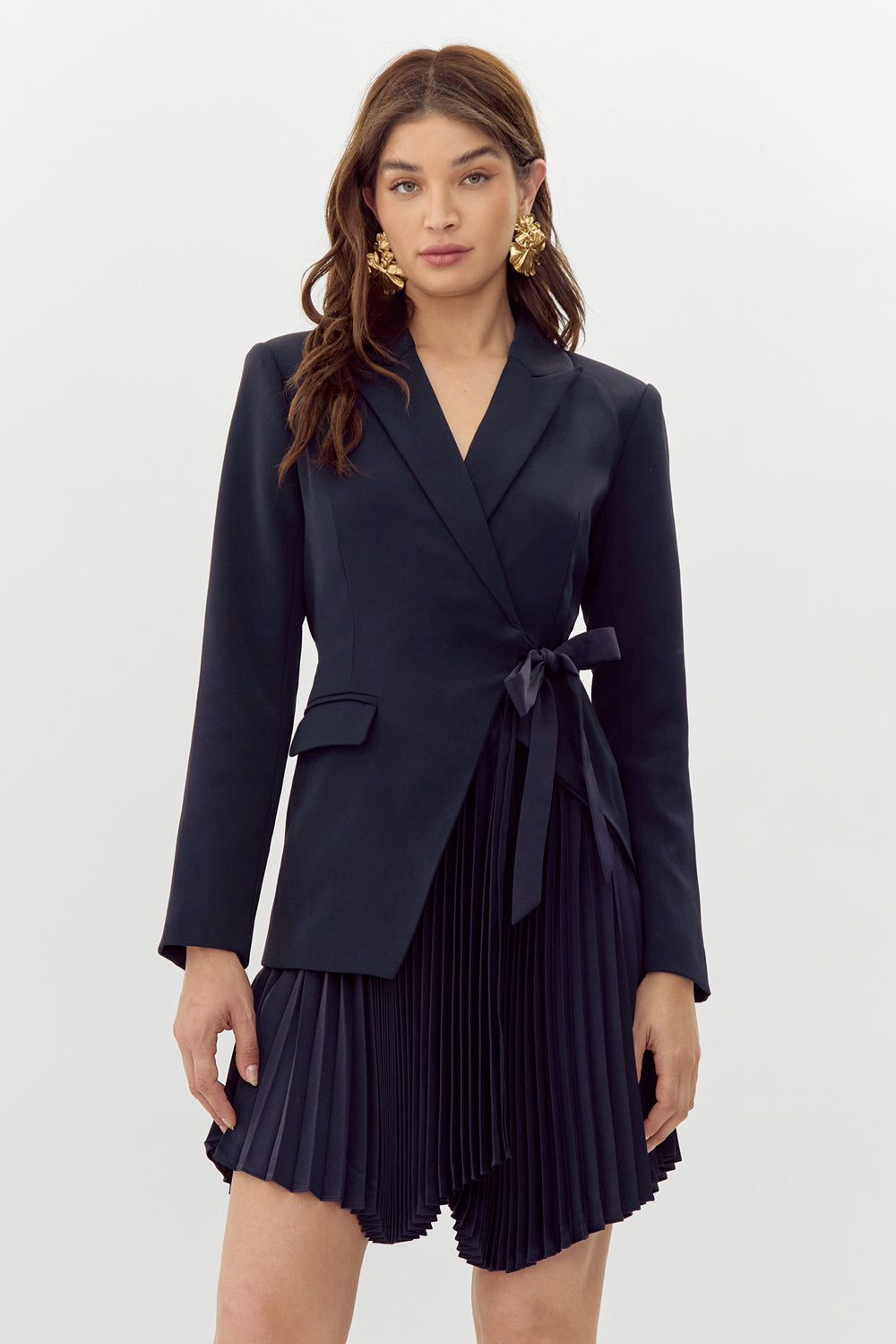 Rosayln Tie Waist Pleated Blazer Dress - FINAL SALE