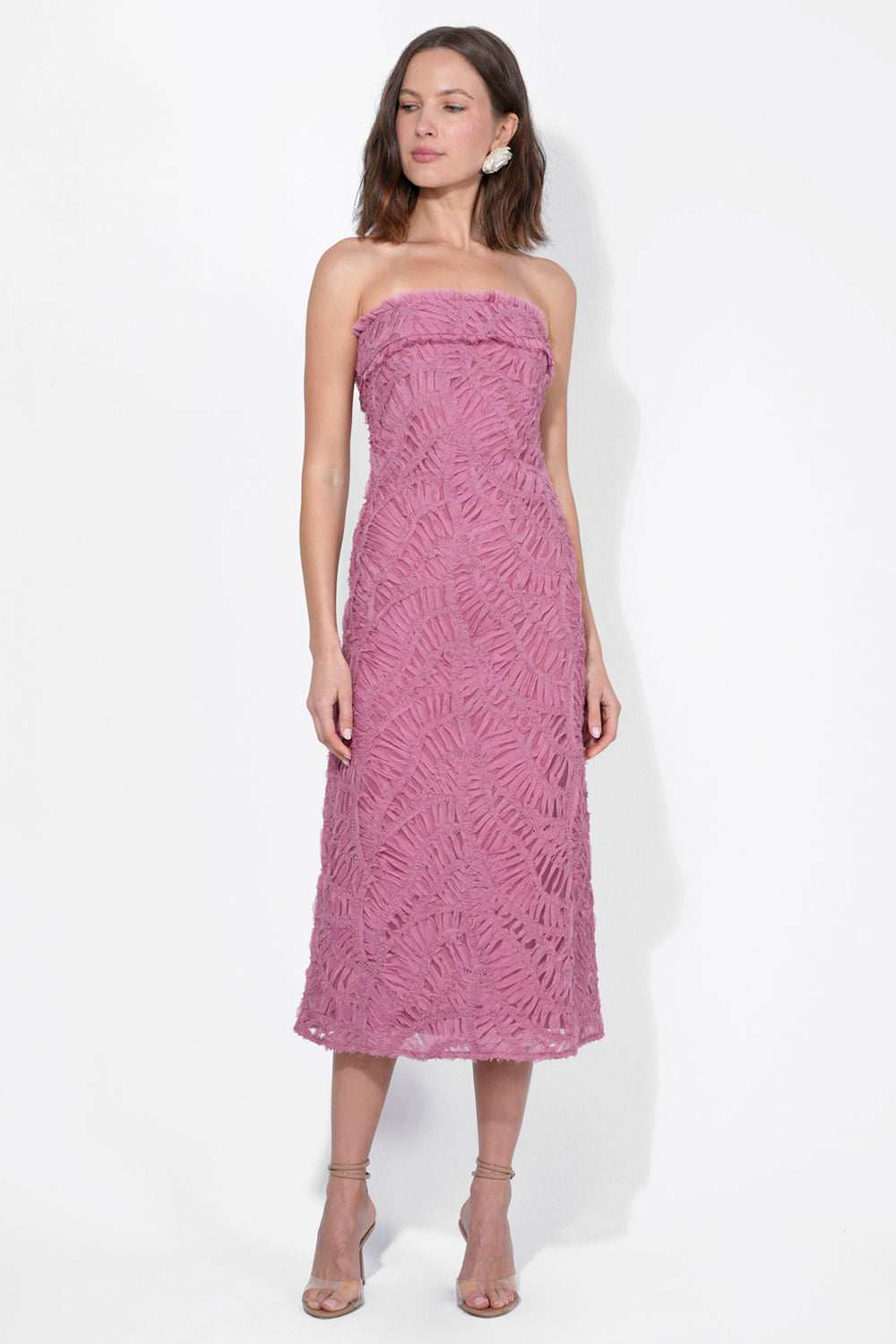 Manon 3D Lace Strapless Midi Dress