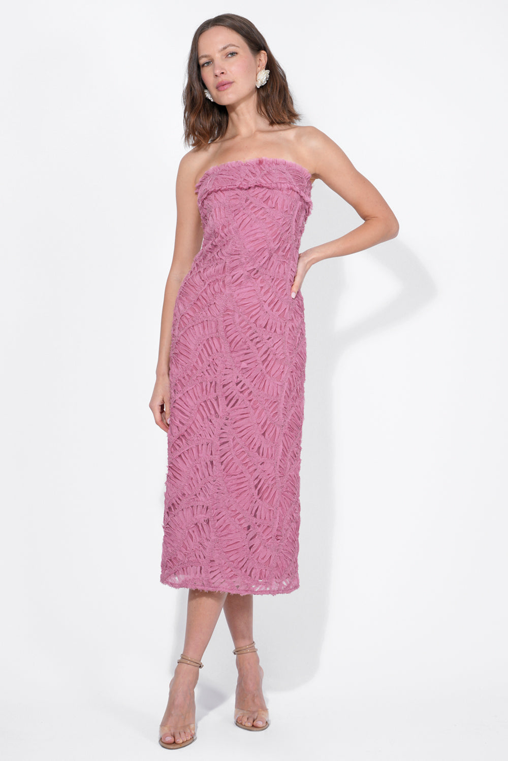 Manon 3D Lace Strapless Midi Dress