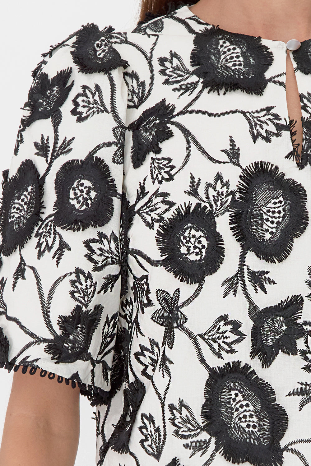 Close-up of lace, floral pattern.