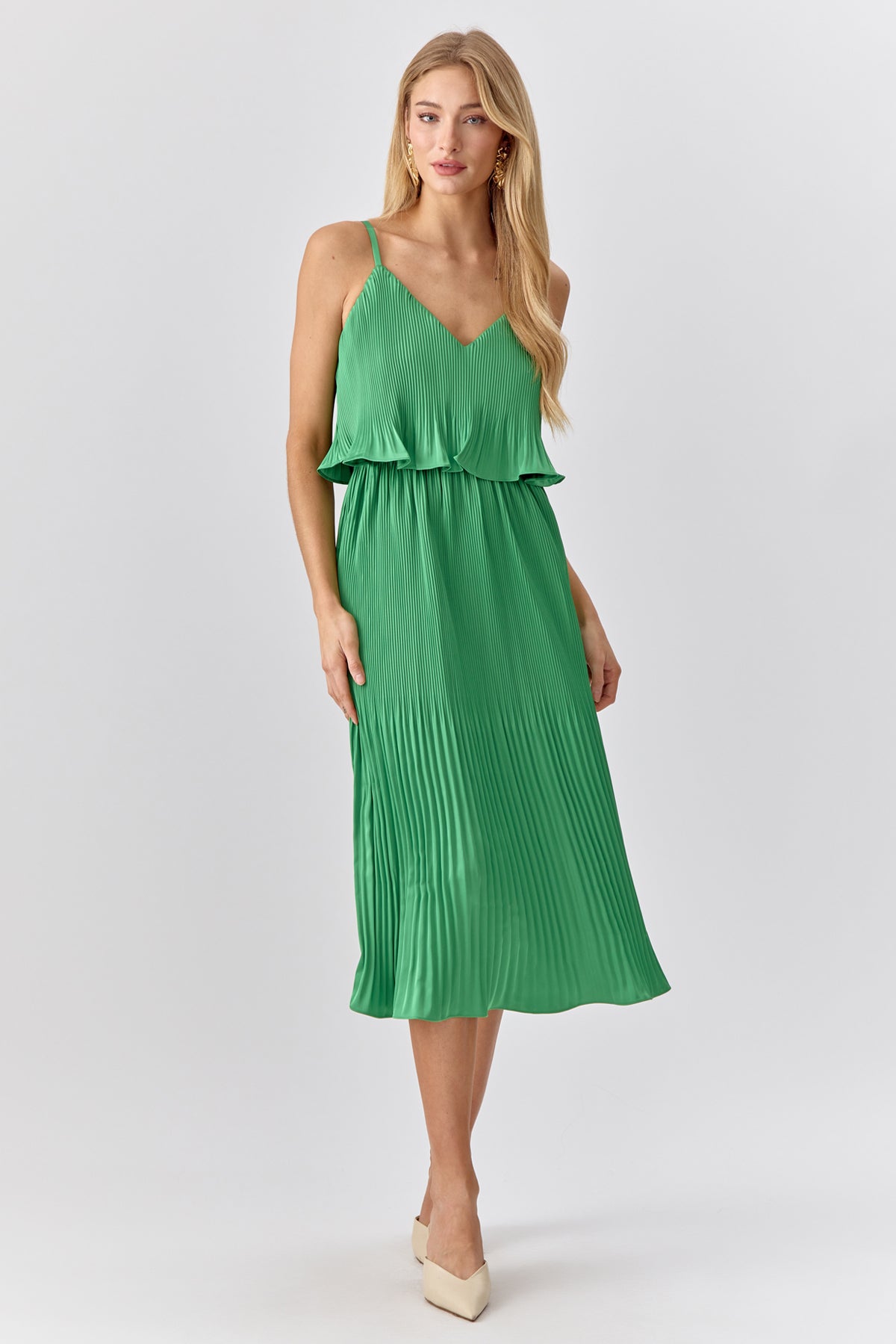 Nayla Overlay Pleated Midi Dress