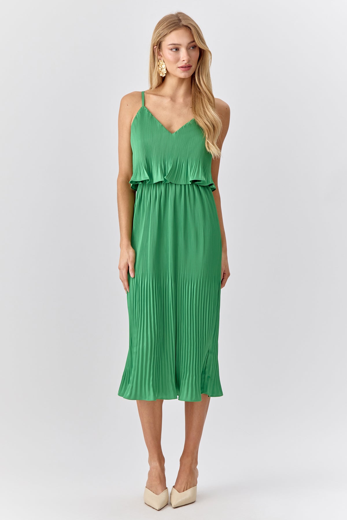 Nayla Overlay Pleated Midi Dress