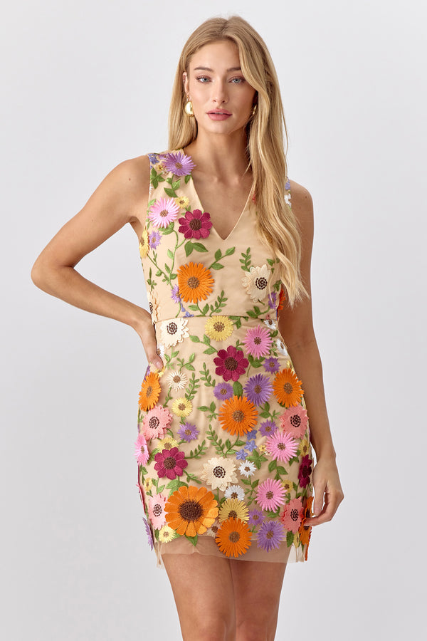 Justine 3D Multi Floral Mini Dress