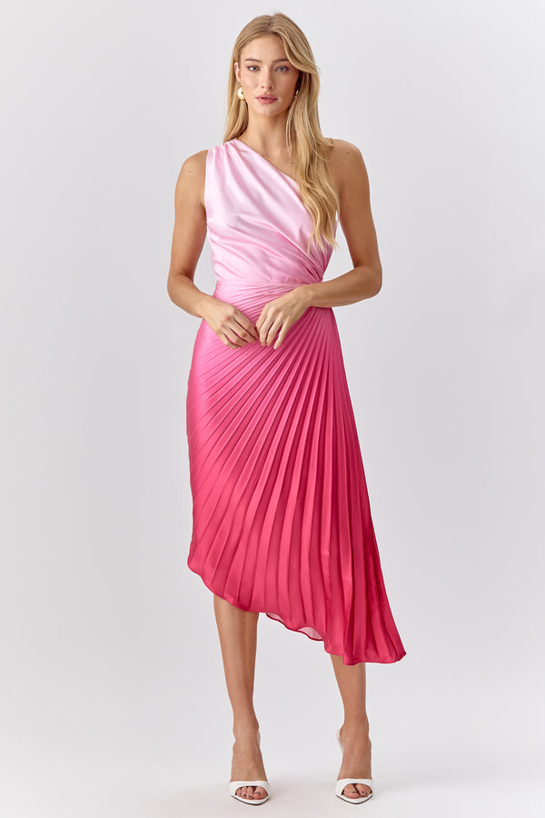 Madina Ombre Pleated One Shoulder Dress