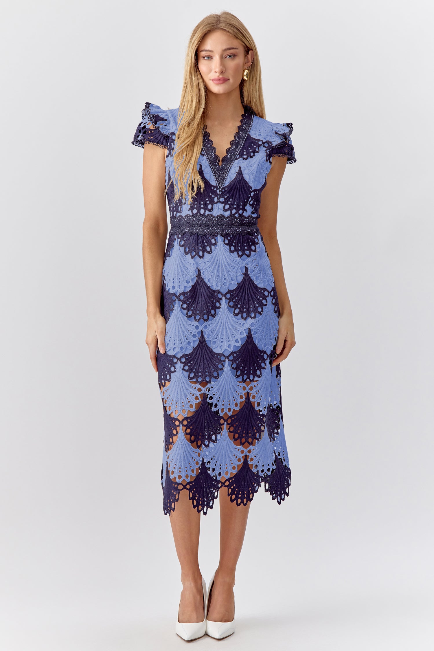 Mia Crochet Lace Midi Dress - S / NAVY BLUE Mia Crochet Lace Midi Dress - S / NAVY BLUE
