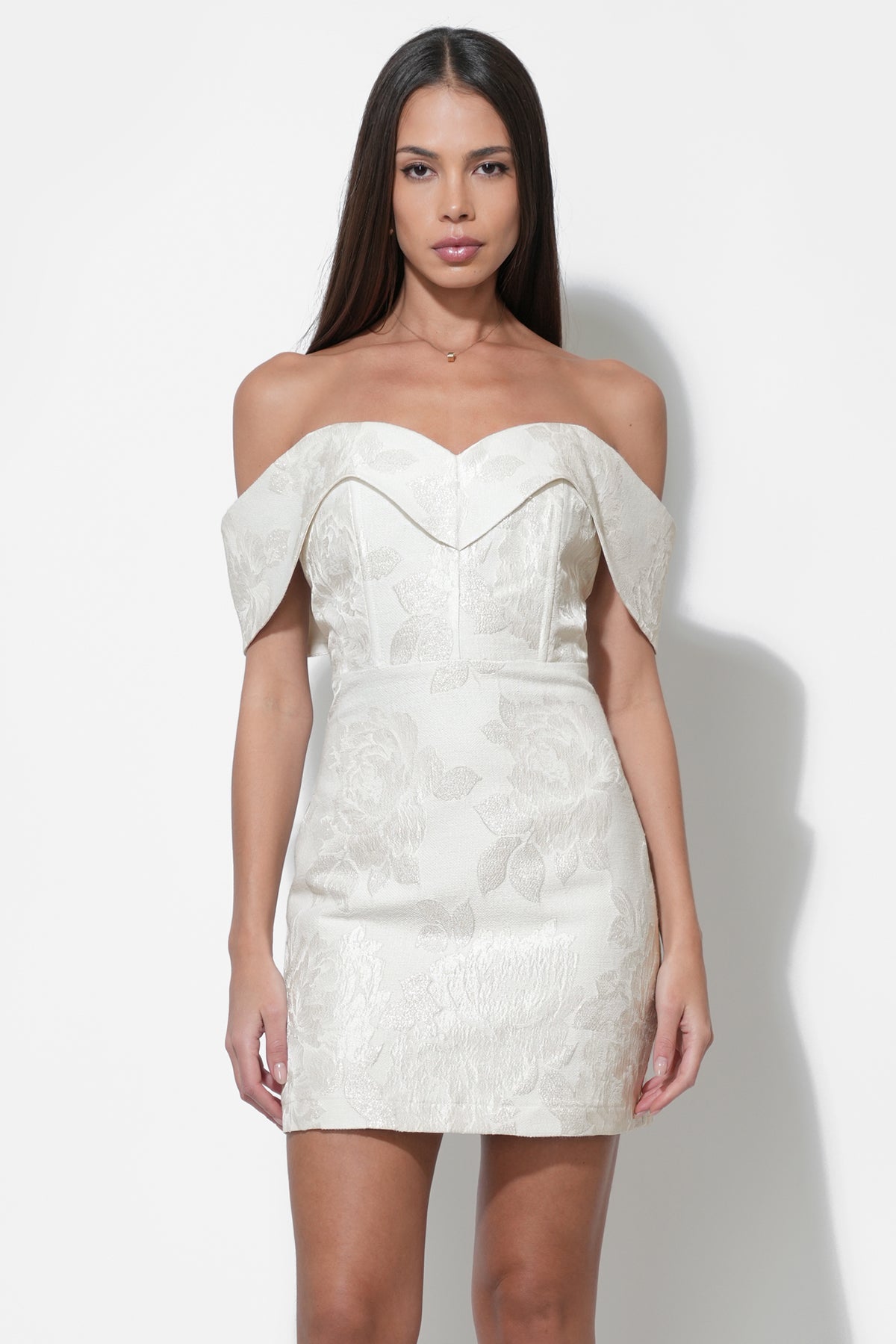 Alice Off Shoulder Jacquard Mini Dress
