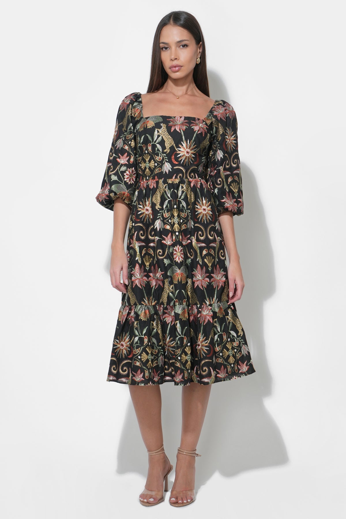 Lydia Bubble Sleeve Square Neck Midi Dress