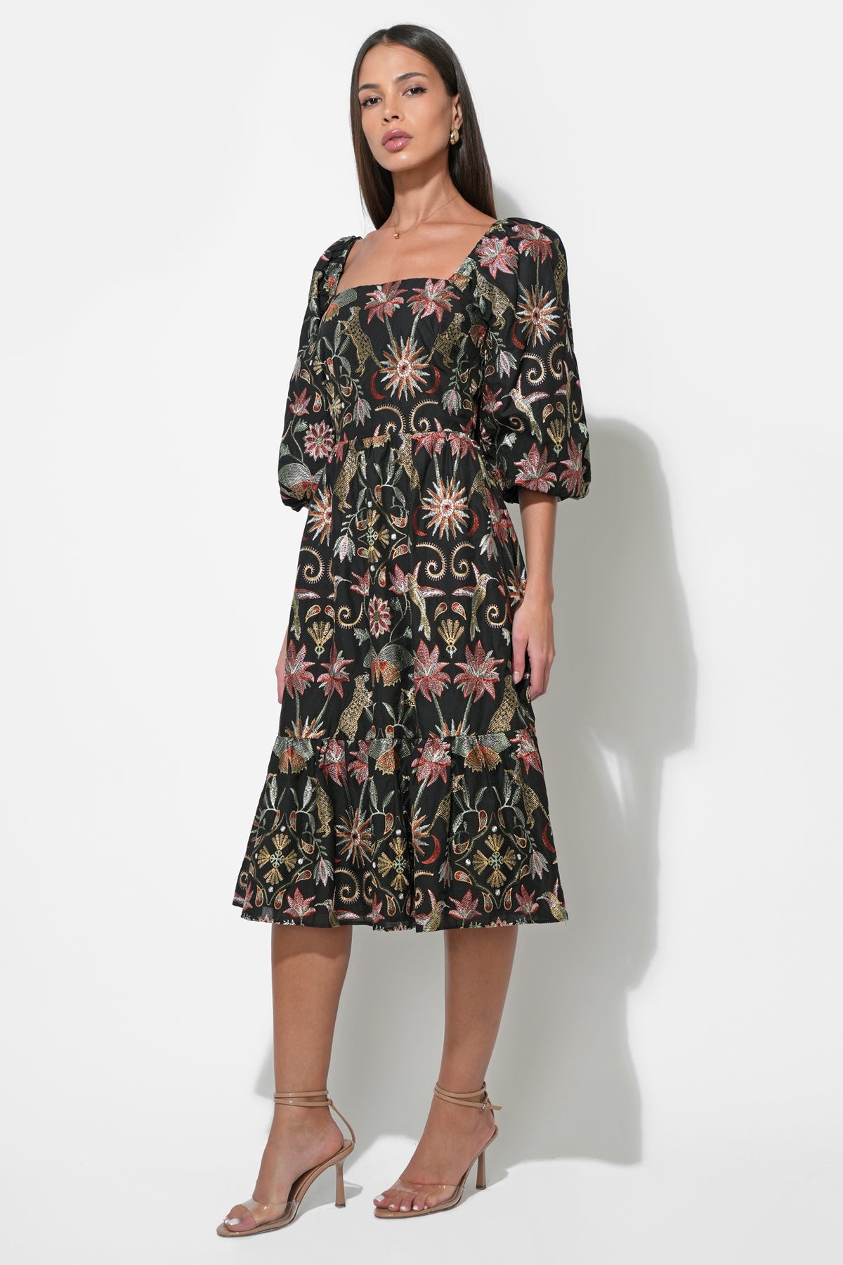 Lydia Bubble Sleeve Square Neck Midi Dress