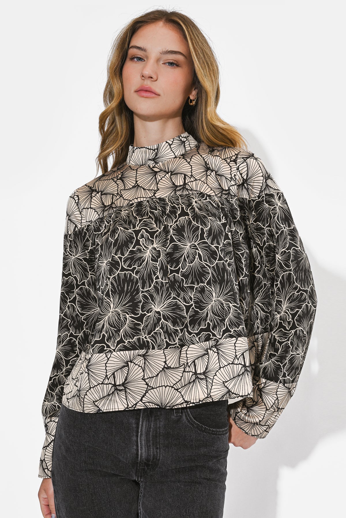 Meghan Twin Print Turtle Neck Top