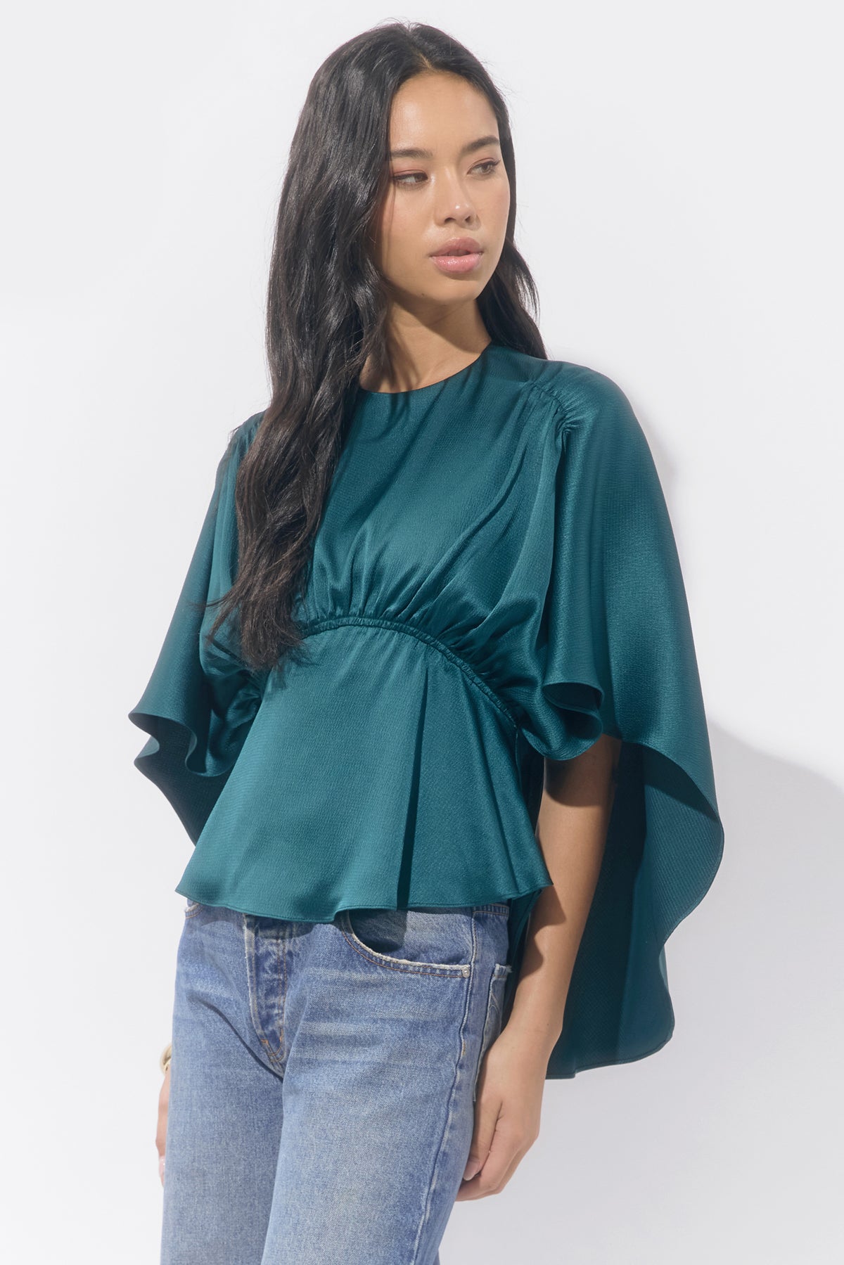 Jade Satin Cape Blouse