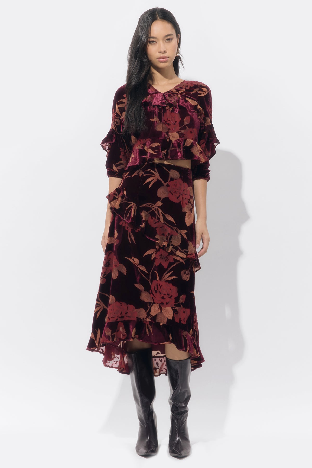 Ryanne Flutter Velvet Burnout Skirt