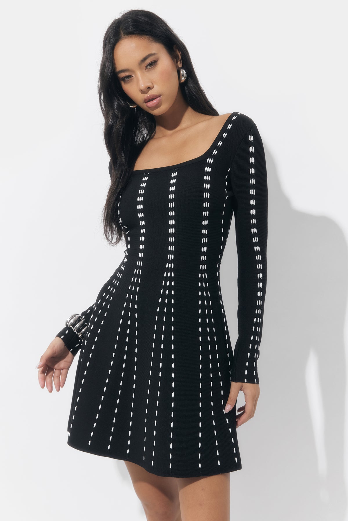 Kira Square Neck Stripe Sweater Mini Dress