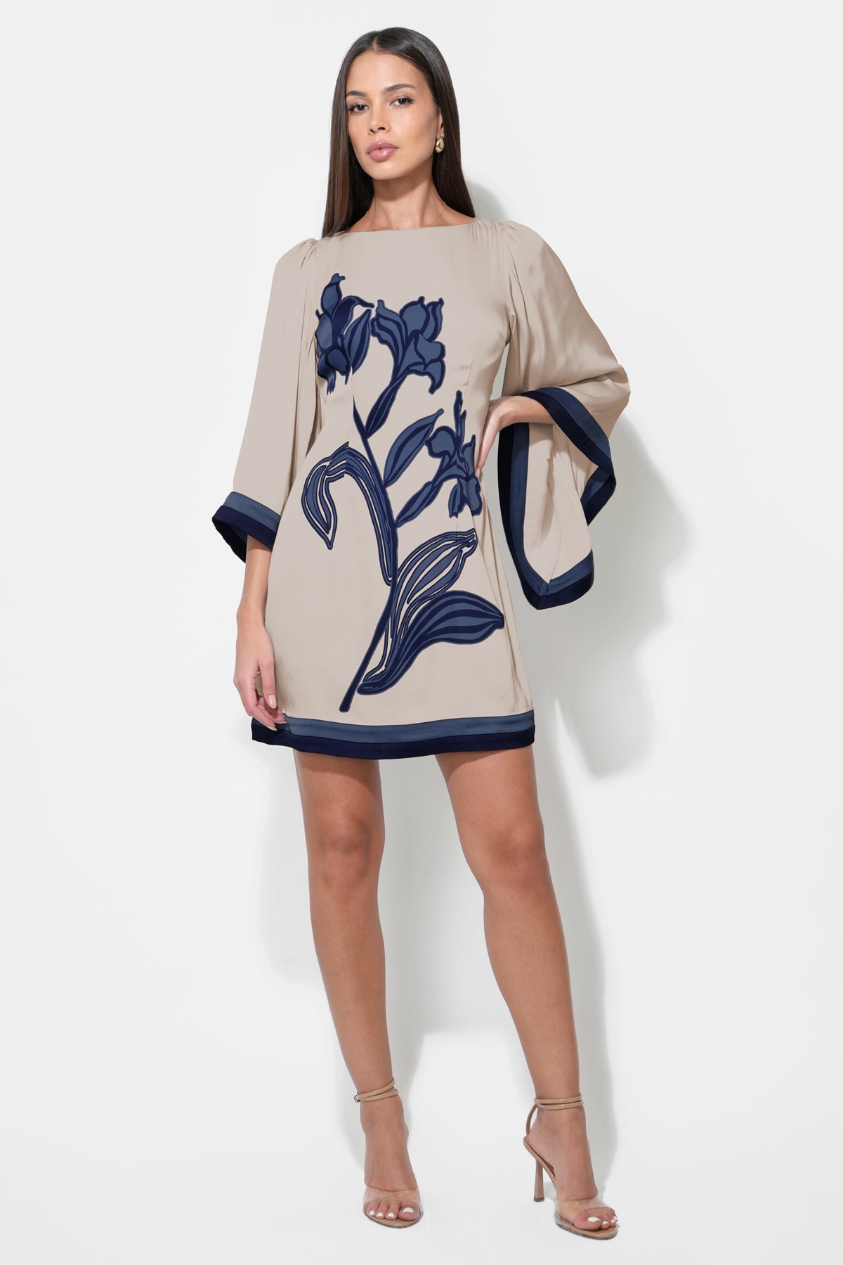 Emerson Bell Sleeve Blown Up Flower Mini Dress