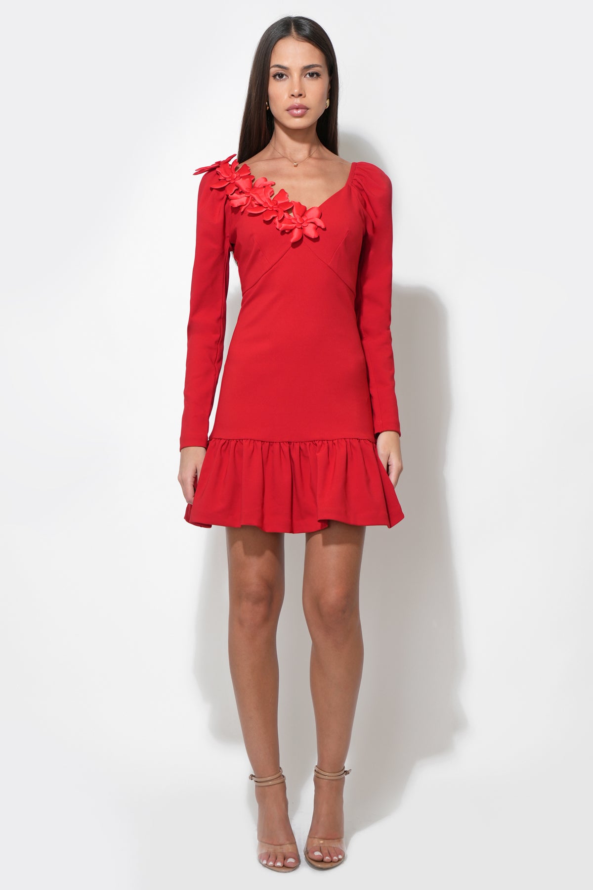 Gabriella 3D Flower Long Sleeve Mini Dress