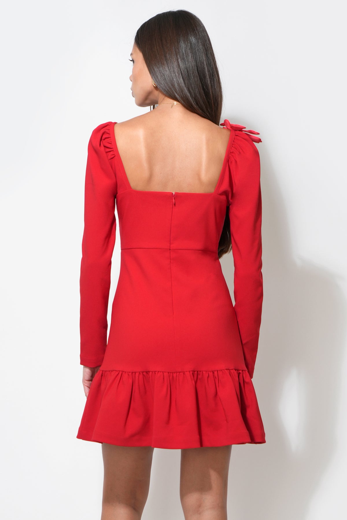 Gabriella 3D Flower Long Sleeve Mini Dress