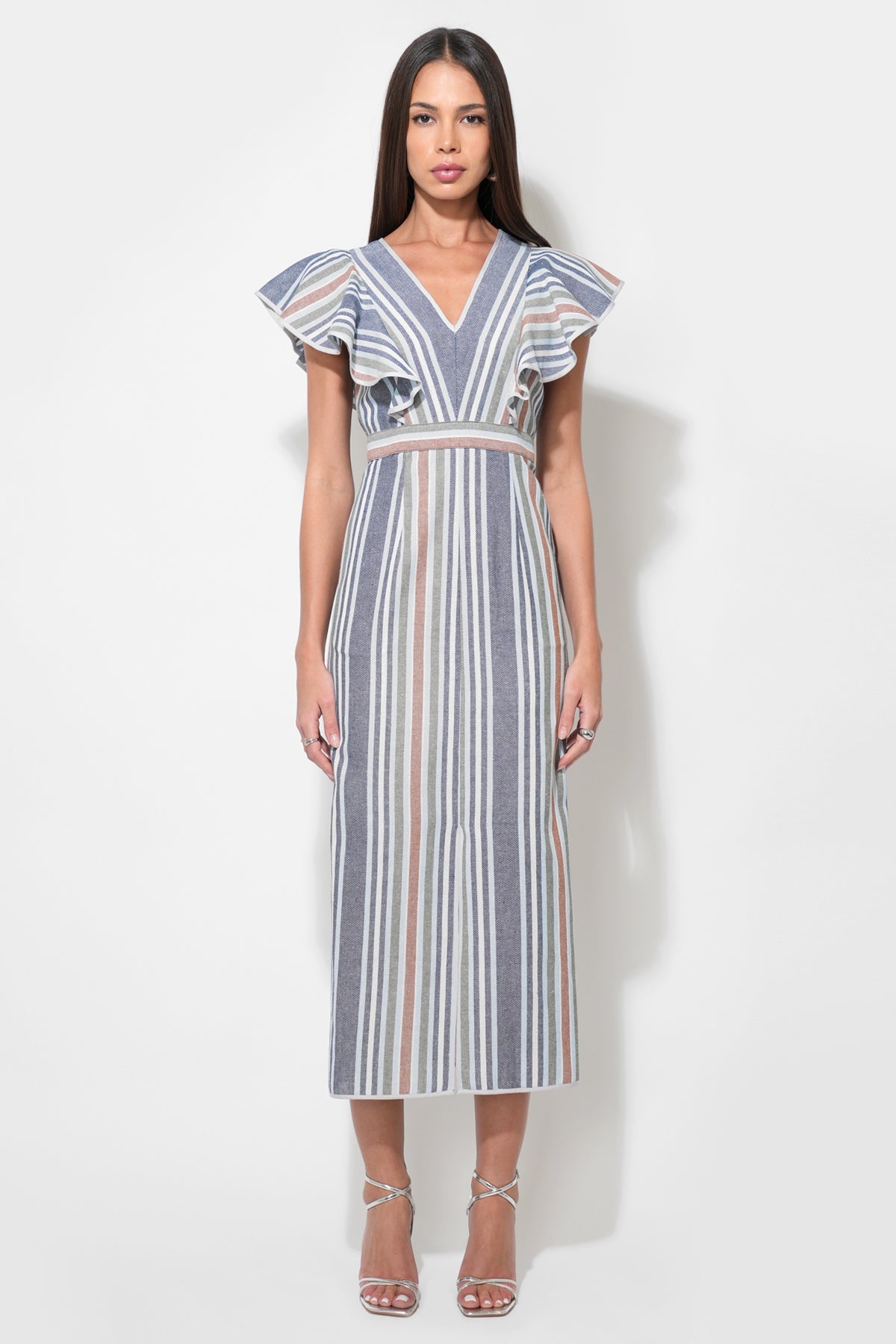 Etta Stripe Flutter Sleeve Maxi Dress