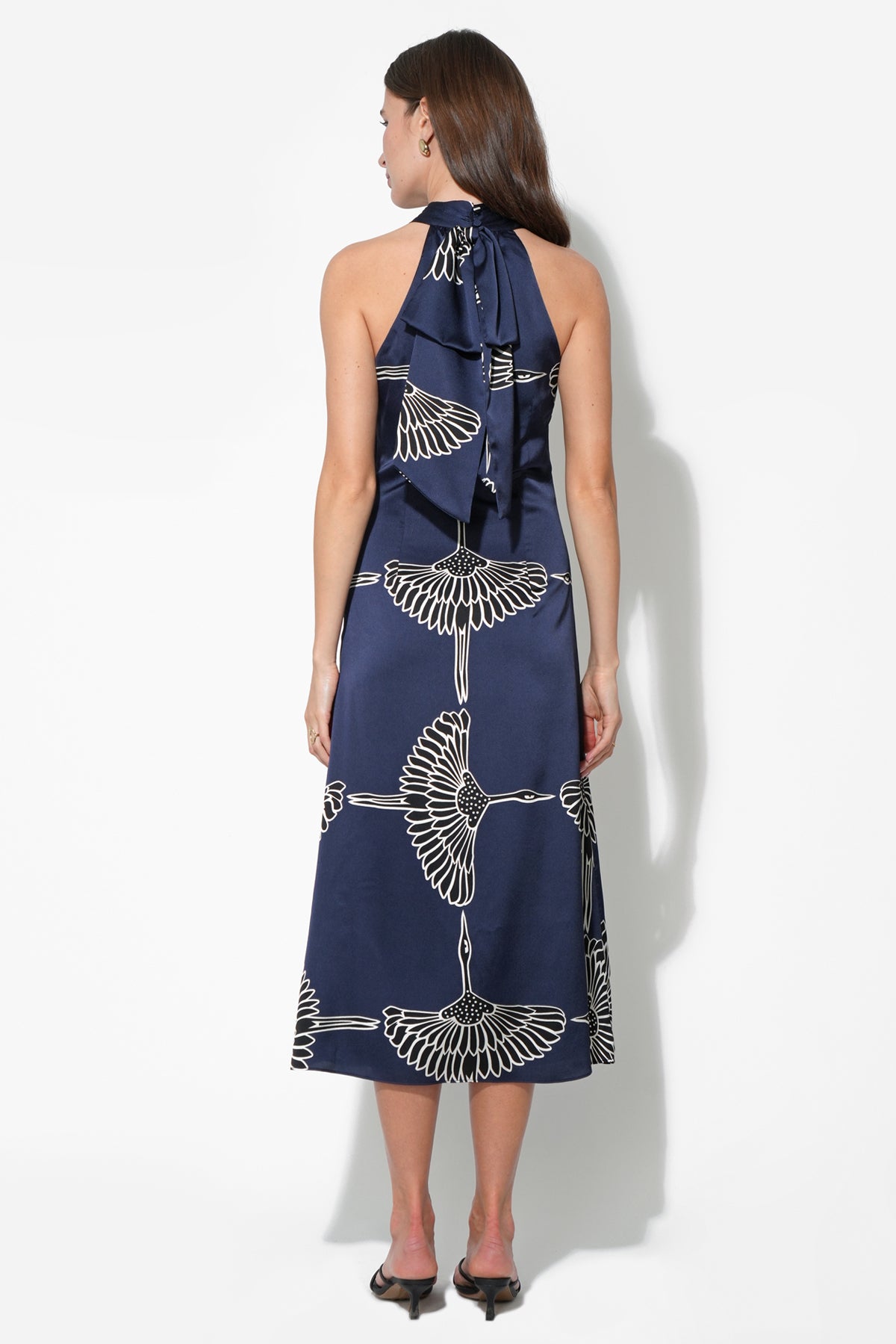 Cecelia Halter Ribbon Tie Satin Midi Dress