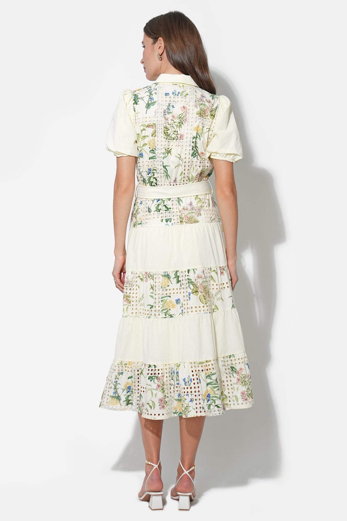Octavia Embroidery Eyelet Tiered Midi Dress