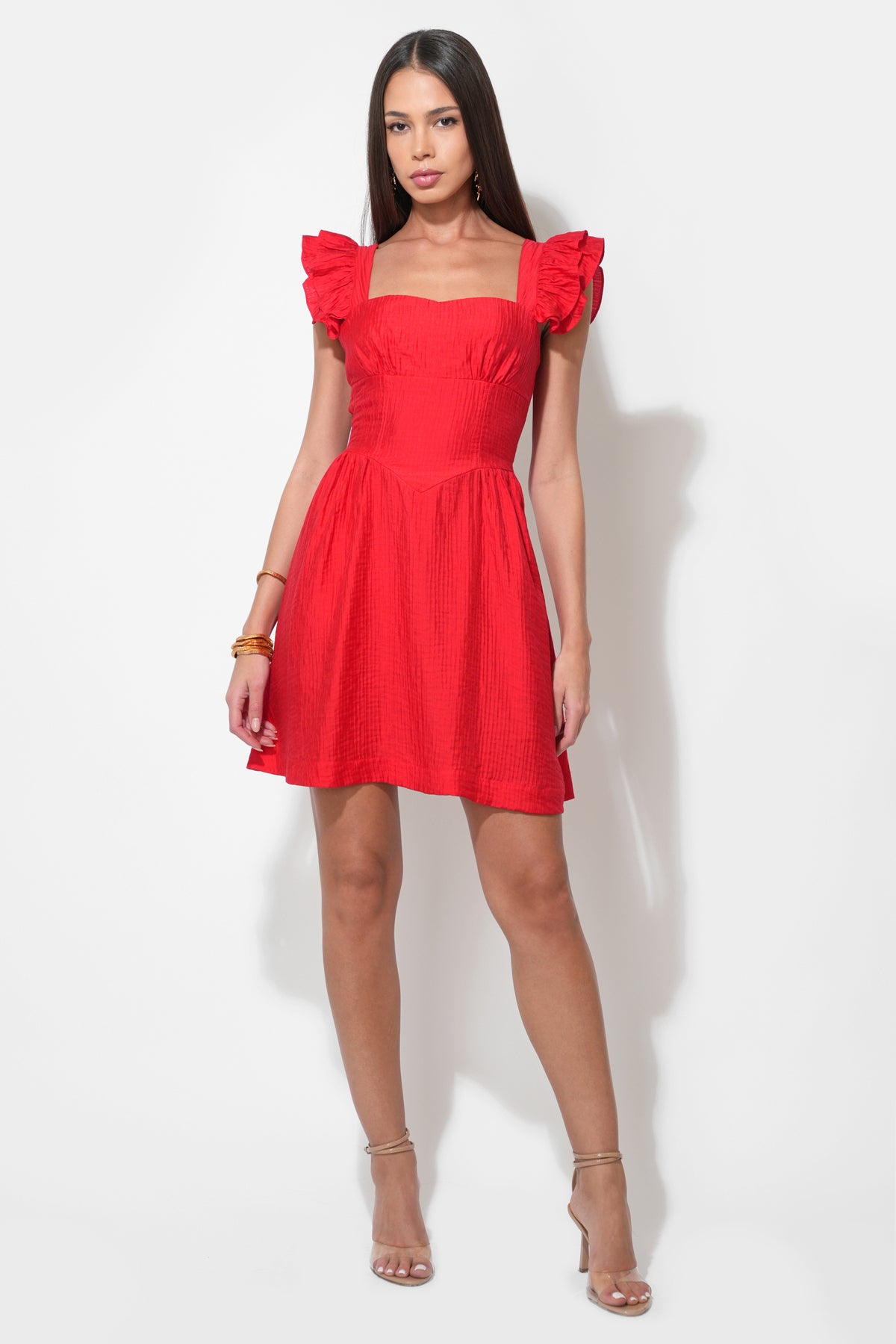 Charlene Flutter Sleeve Red Mini Dress