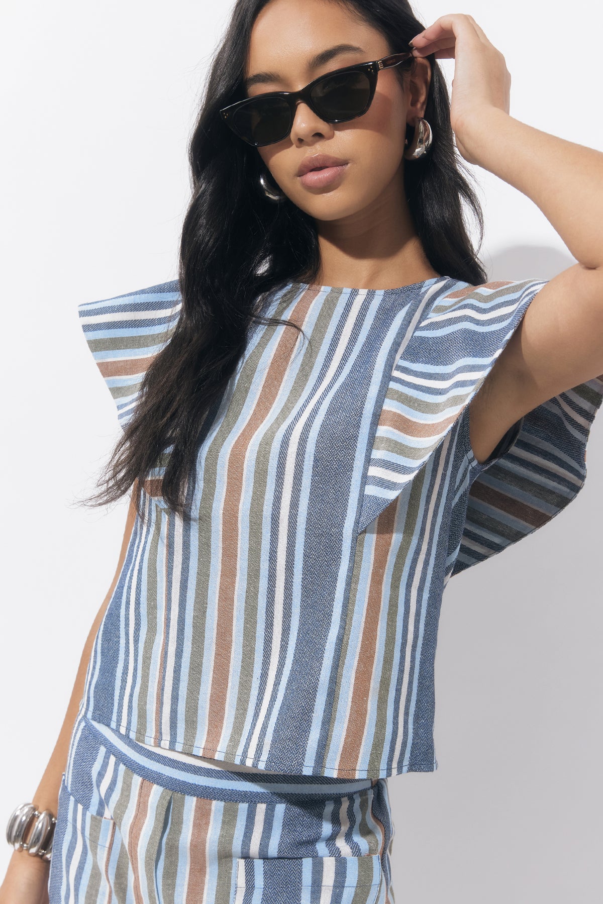 Palma Stripe Flutter Sleeve Top