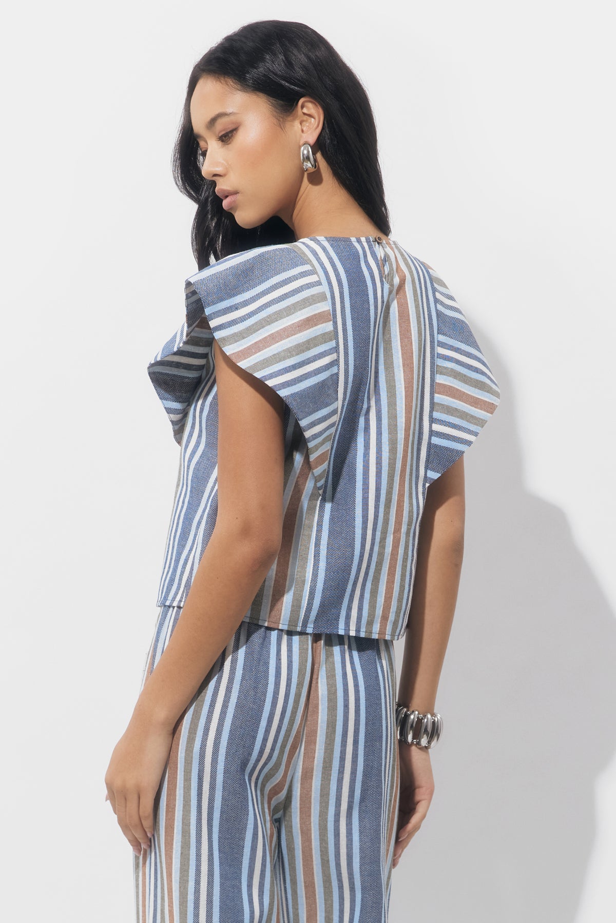 Palma Stripe Flutter Sleeve Top