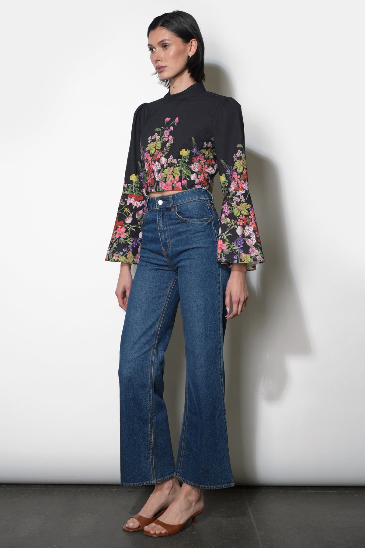 Suzette Bell Sleeve Floral Print Crop Top