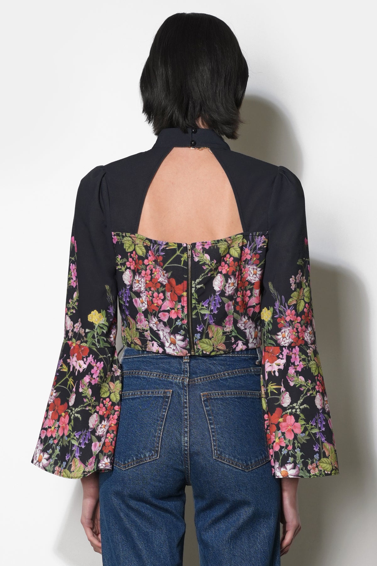 Suzette Bell Sleeve Floral Print Crop Top