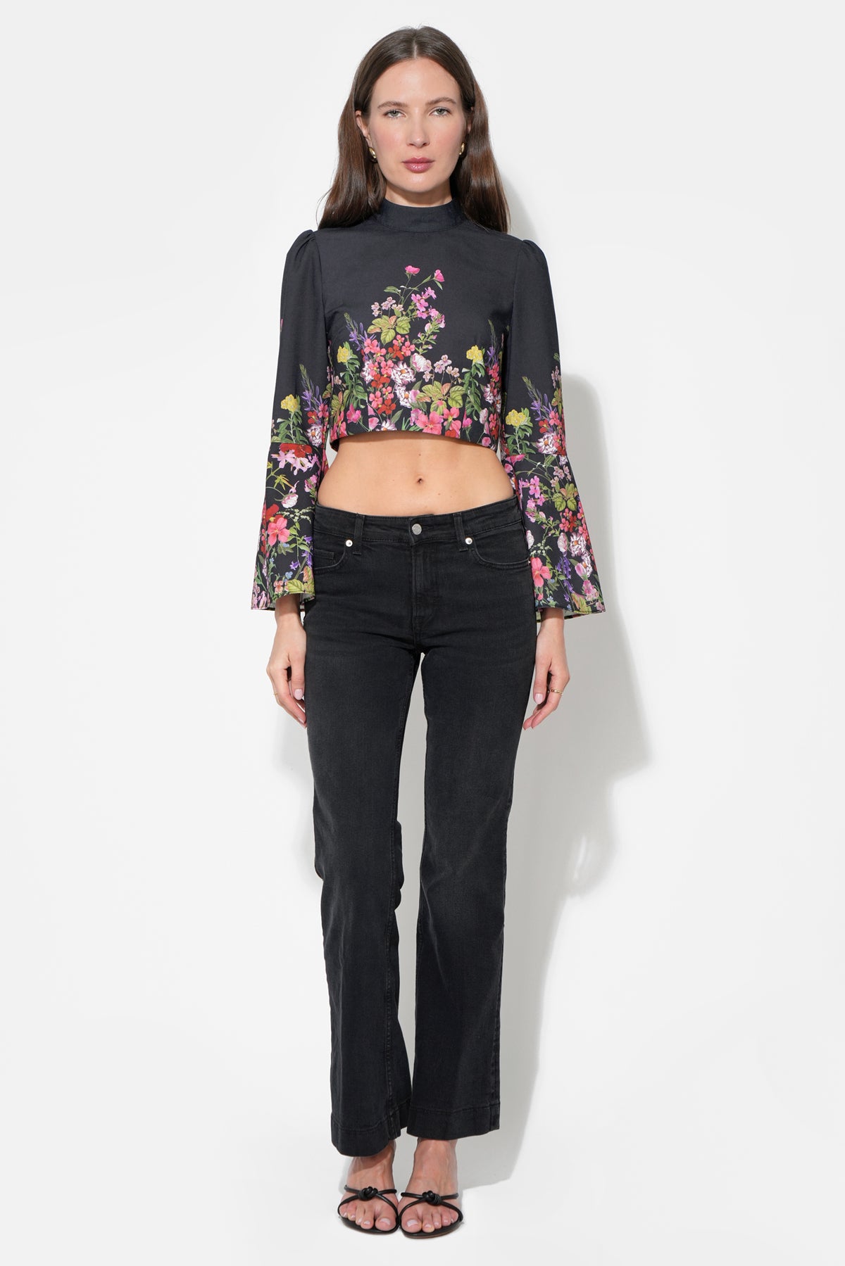 Suzette Bell Sleeve Floral Print Crop Top
