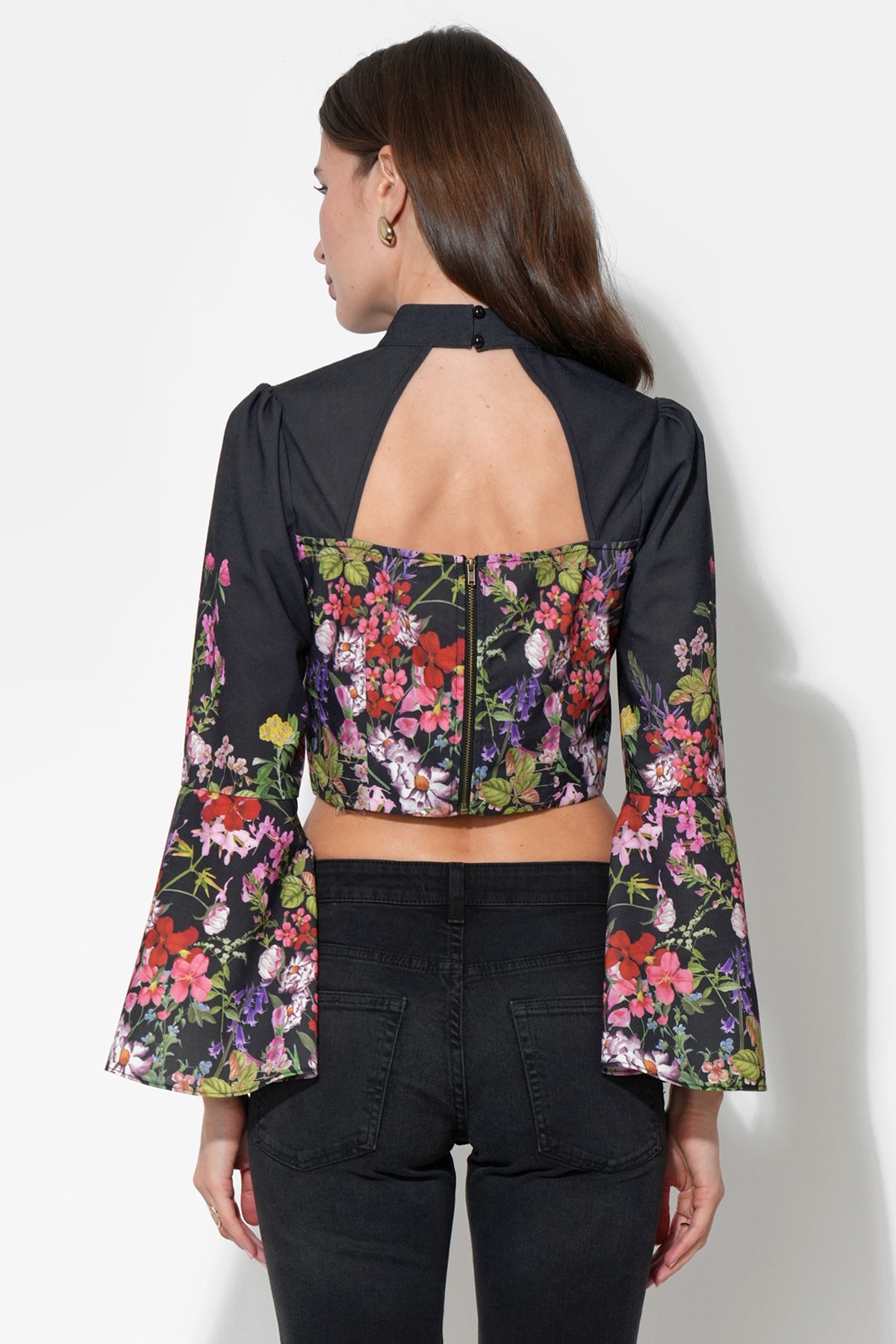 Suzette Bell Sleeve Floral Print Crop Top