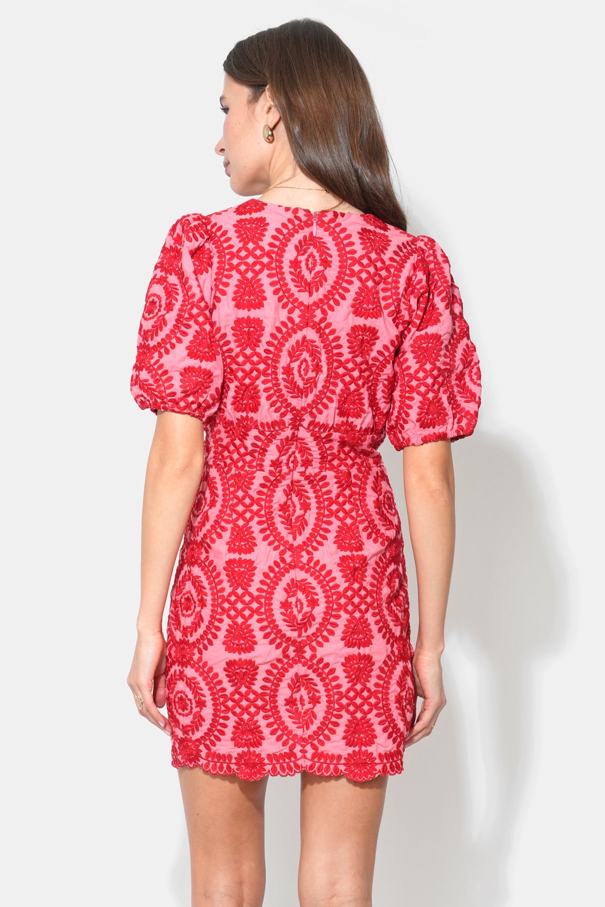 Rosemary Cotton Eyelet Embroidered Red Mini Dress