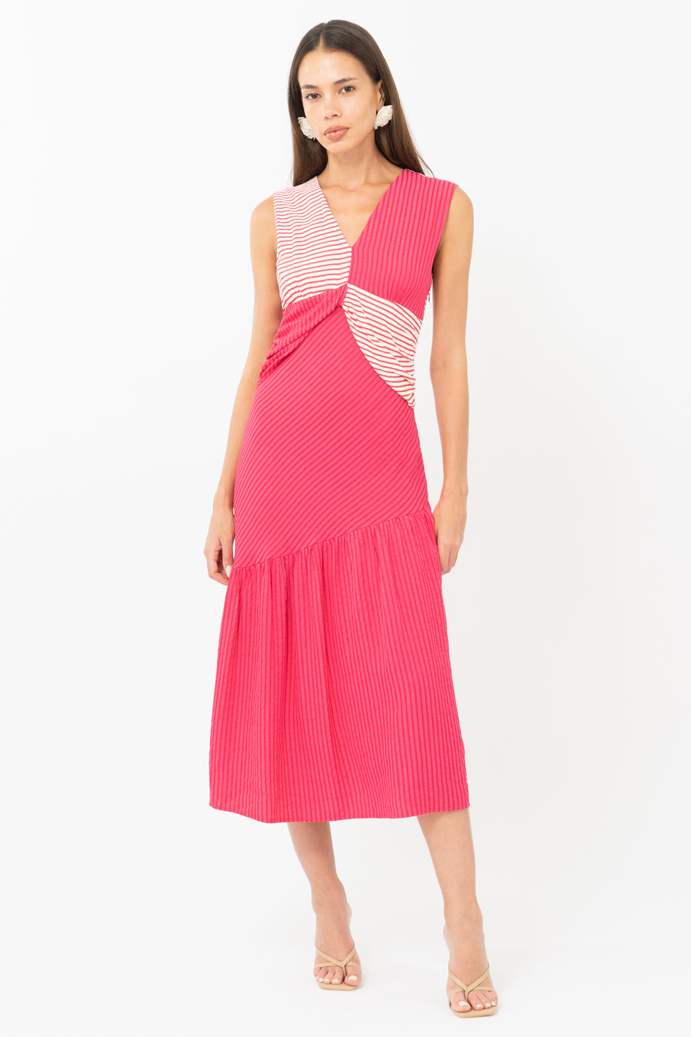 Desi Textured Colorblock Striped Midi Dress