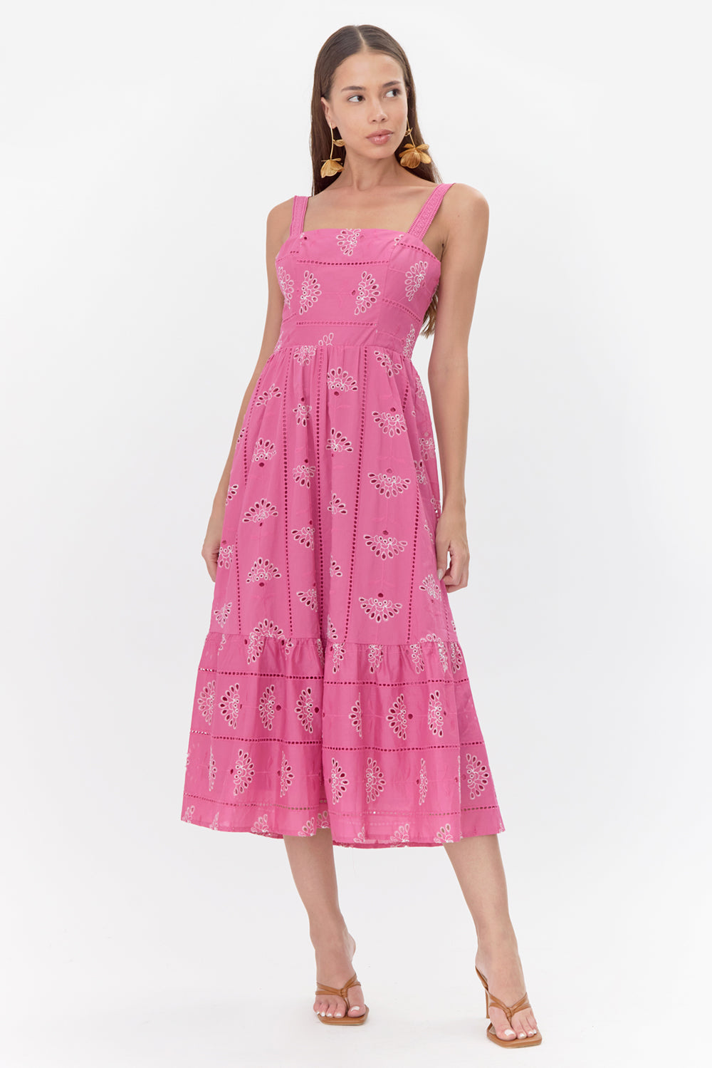 Merinda Embroidered Eyelet Midi Dress