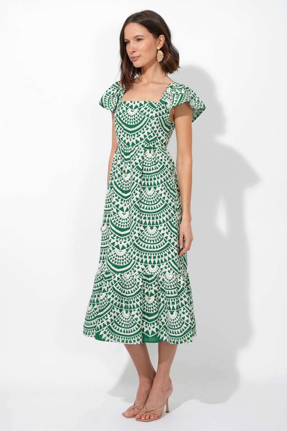 Maja Cotton Crochet Flutter Sleeve Midi Dress